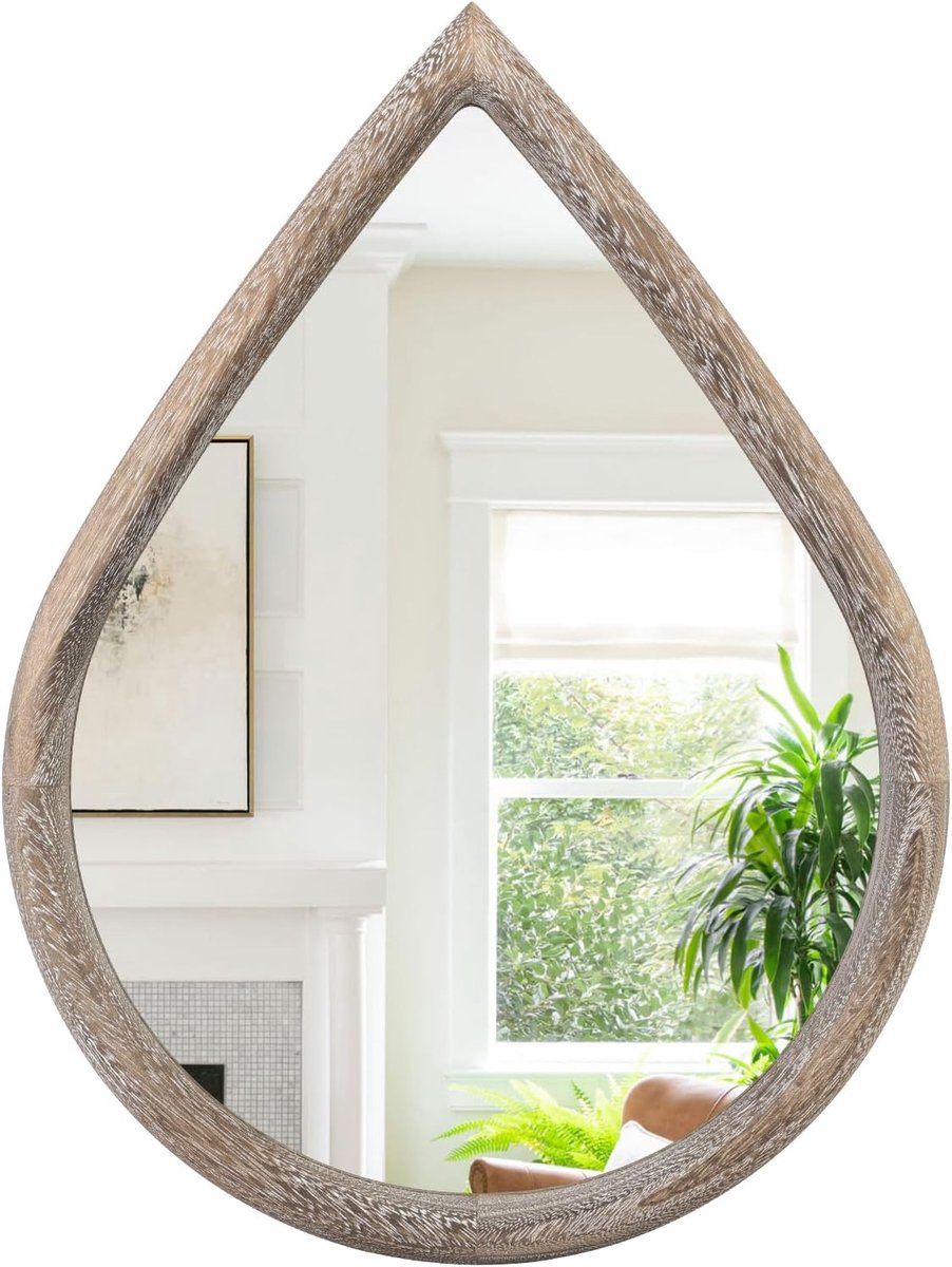 Boerderij Muur Opgehangen Spiegel Massief Houten Frame Tranenvormige Spiegels Muur Decoratieve Spiegel voor Badkamer Entree Woonkamer Huisdecoratie 65x45cm