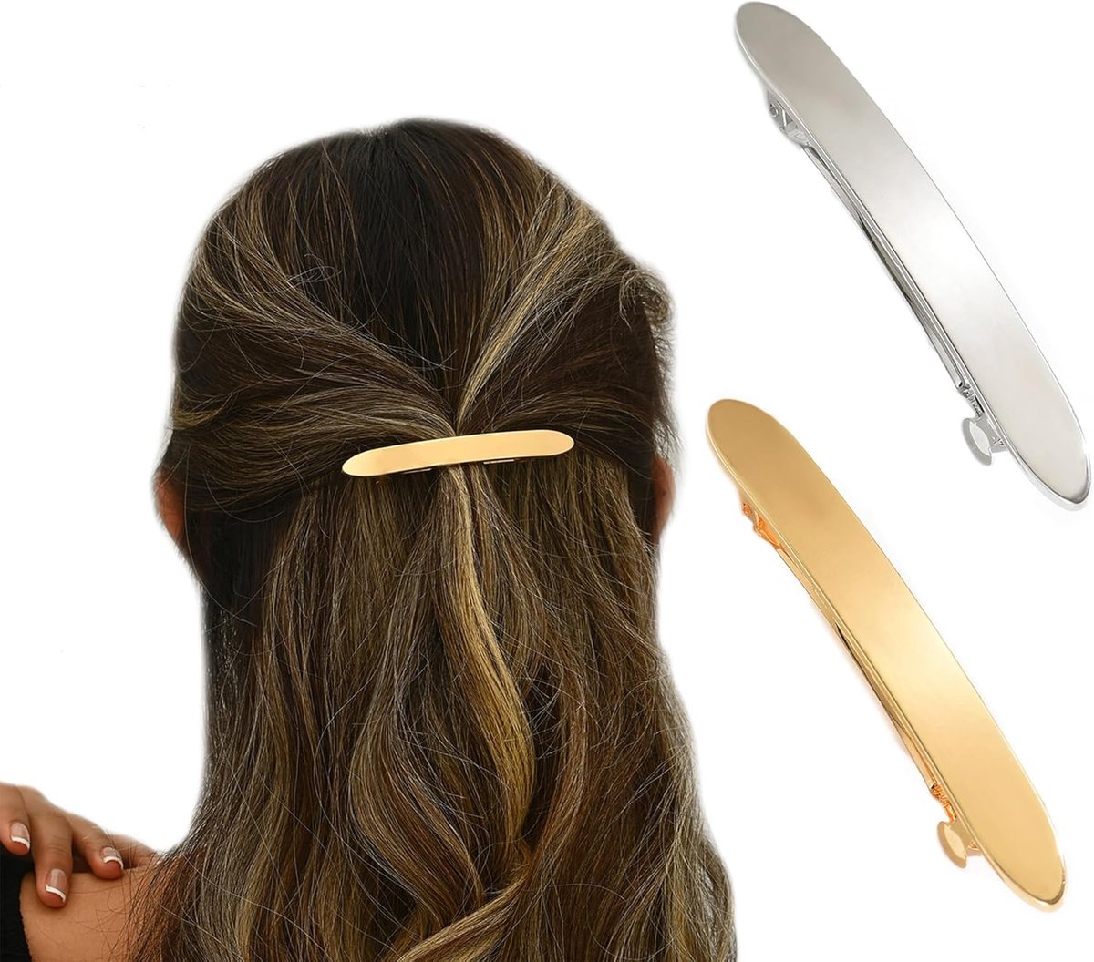 2 STKS Franse geometrische bohemian haarspeld rechthoekige metalen haarspeld voor vrouwen vintage metalen haaraccessoires met gladde geometrie vintage slanke streep haarclips (Goud2 Zilver2)