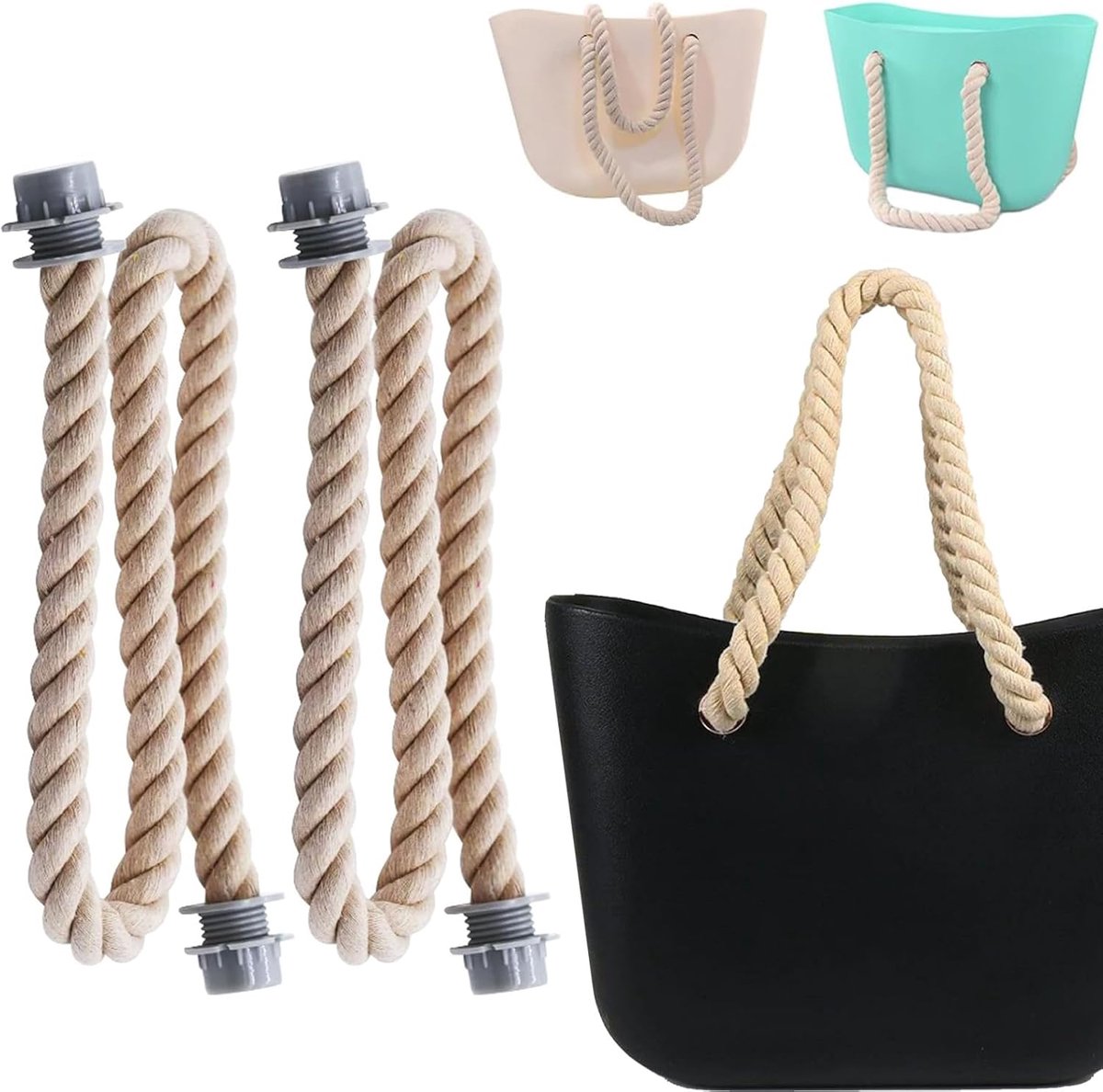 2 beige touwgrepen, handvat touw vervanging ketting riem, vervangende tas ketting vervangende accessoires, klassieke touw handvat handvat vervanging voor canvas tas dames handtassen