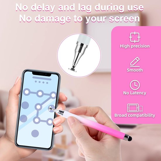 3 stuks styluspen voor touchscreen, dual-end hoge gevoeligheid siliconen gel stylus pen, 2-in-1 stylus pen, compatibel met smartphone tablets alle universeel (blauw + roze + paars) — afbeelding 4