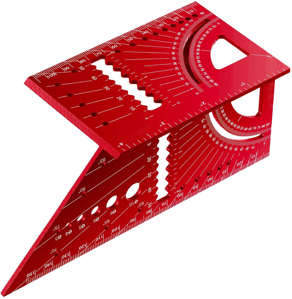 Vierkante Aluminium, 3D Meerhoekige Meetliniaal, 45/90 Graden Verstek Hoekliniaal, Meetgereedschap Houtbewerking voor Timmerlieden en Ingenieurs, Rood