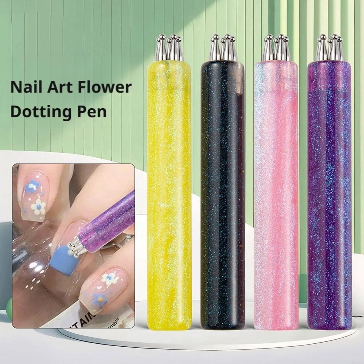 5-bloemblad bloemen nail dotting pen, manicure-art tools, precisiemarkers voor strassteentjes voor schilderen, modelleren & DIY-nailart (4 stuks)