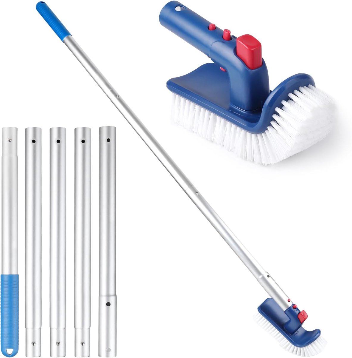 Zwembadborstel met demontagestang, zwembadborstelkop voor reiniging, draaibare handschrobborstels, borstels voor zwembaden, binnen- en bovengrondse zwembaden, spa, badkamer, whirlpool, keuken