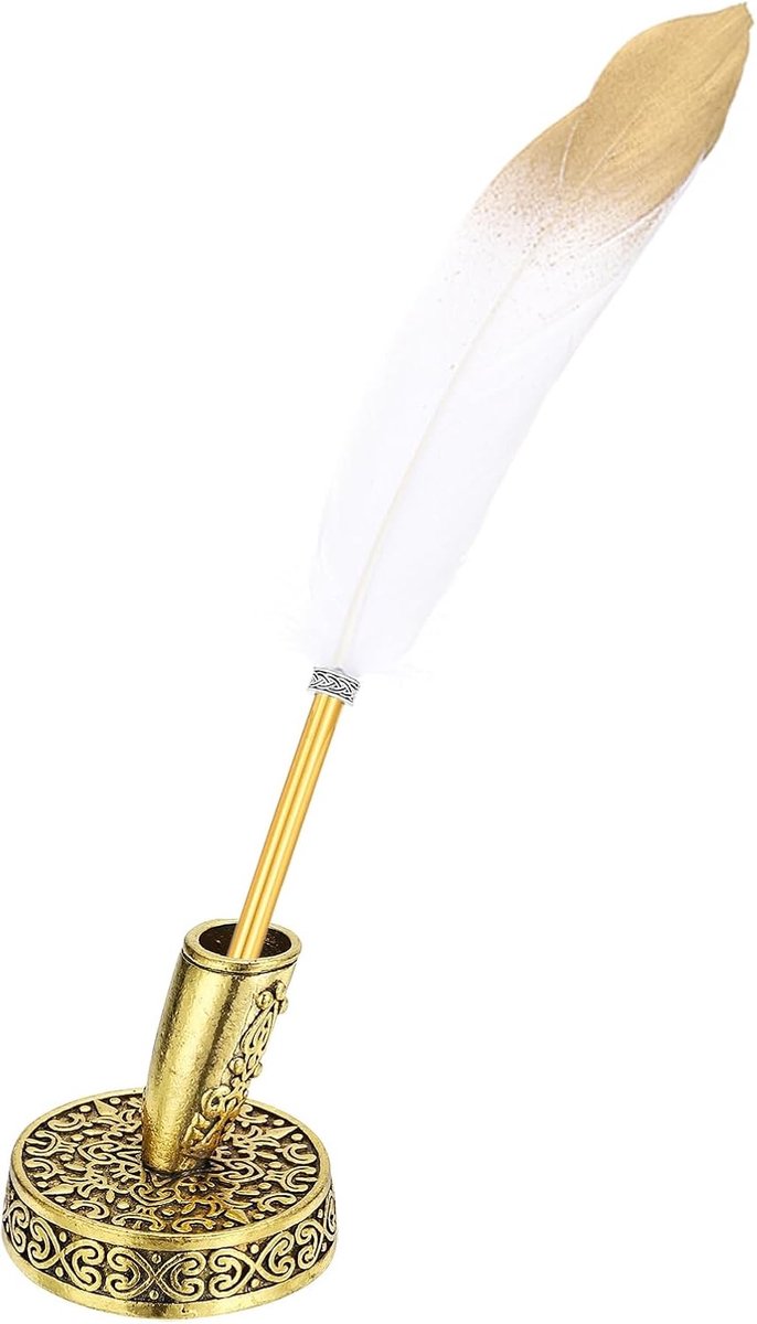 Balpennen Bulk, Metalen Houder Zwarte Inkt Vintage Quill Schrijfpennen voor Kantoor Bruiloft Handtekening, Wit