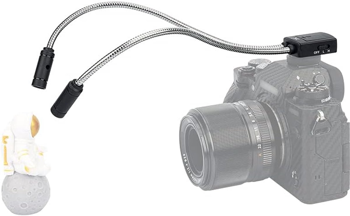 Flexibele 5600K macro-lichtarm voor Nikon, Canon, Sony DSLR-camera, 5 instelbare helderheidsniveaus, klauwflitser voor het afvuren van insecten/planten/sieraden en meer