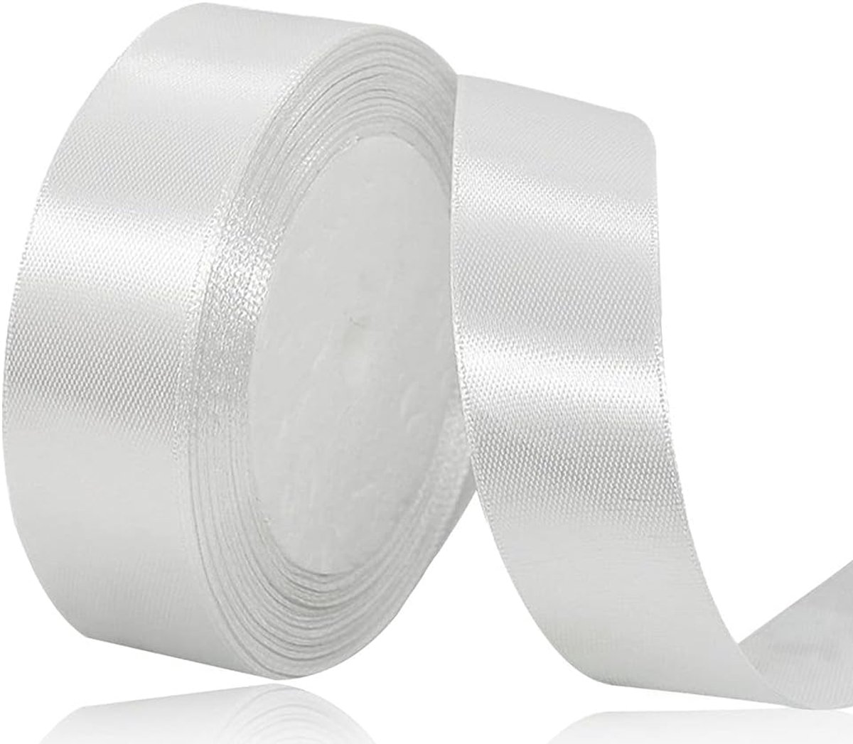 lint wit 20 mm, 22 meter decoratie decoratief wit cadeaulint, breed lint, stoffen lint voor bruiloft, doop en verjaardagsgeschenken