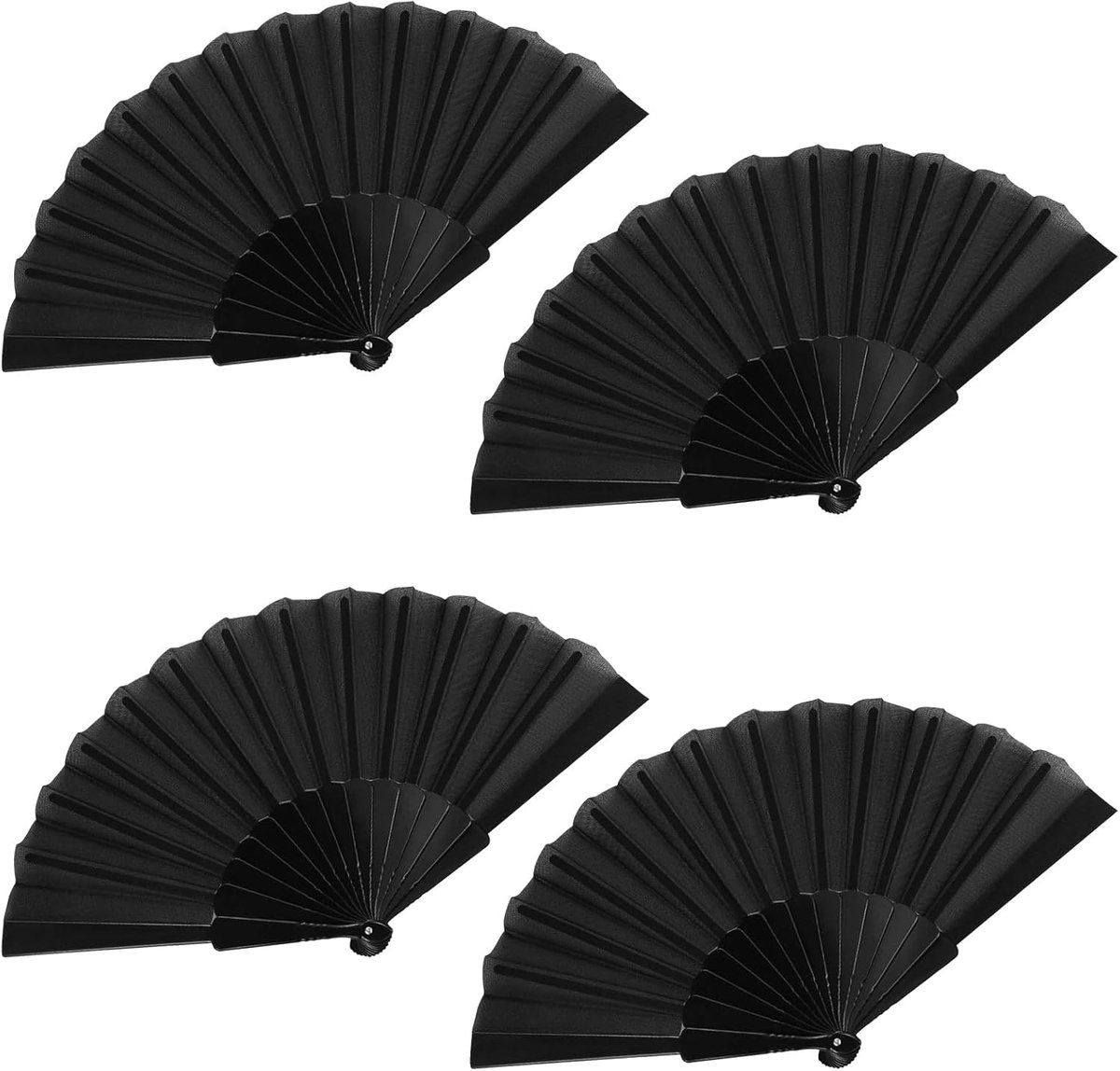 Handwaaier vouwen, 4 stuks zwarte opvouwbare ventilator, stoffen handventilator, Chinese stijl handventilatoren voor dansen, cosplay, rekwisieten, wanddecoratie, bruiloft, feest, verjaardag,