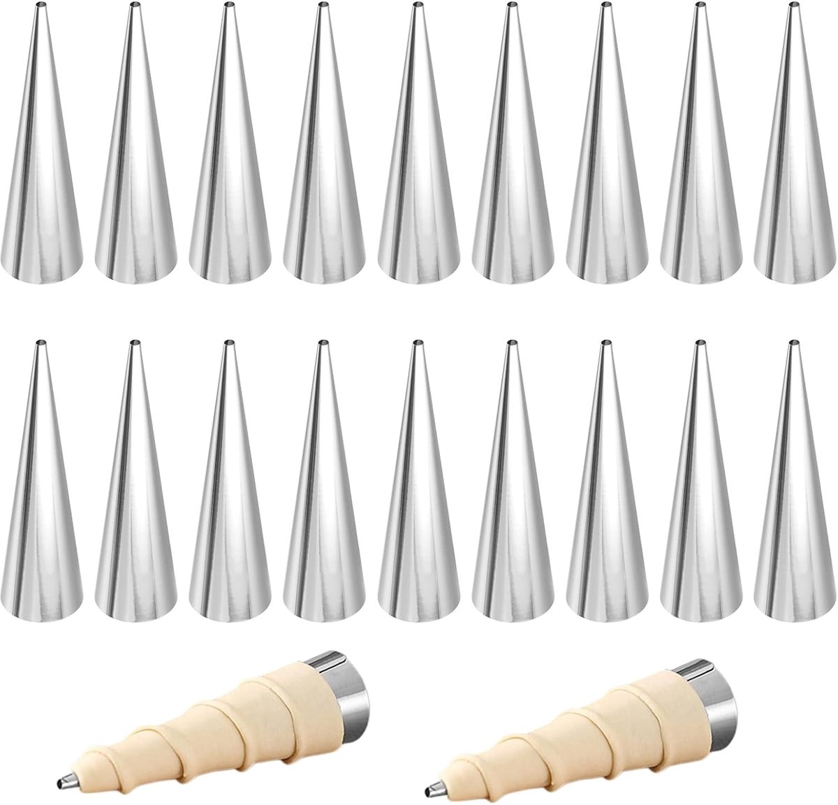 20 stuks cannoli-vormen van roestvrij staal, 12,2 x 3,5 cm, kegelbuisjes voor crème. Ideaal voor croissants, cakes en ijs