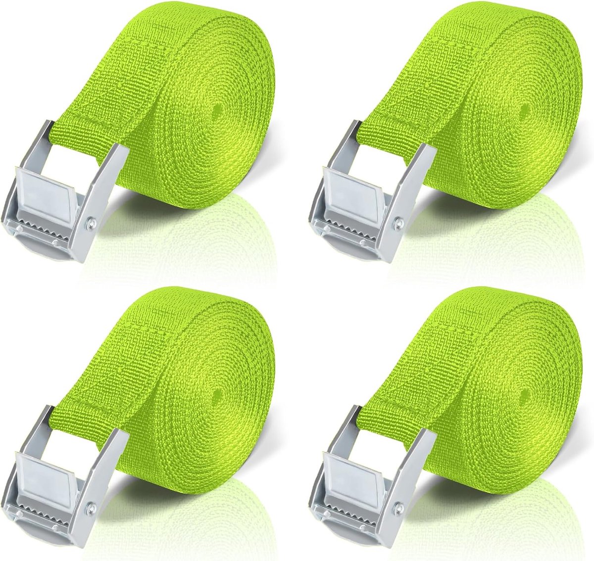 Spanbanden met ratel, 4 stuks, 5 m, zinklegering, kliksluiting, spanband, verstelbare bevestigingsriemen met klemsluiting voor auto, fiets, motorfiets, transport, vrachtwagen, bagage, camping