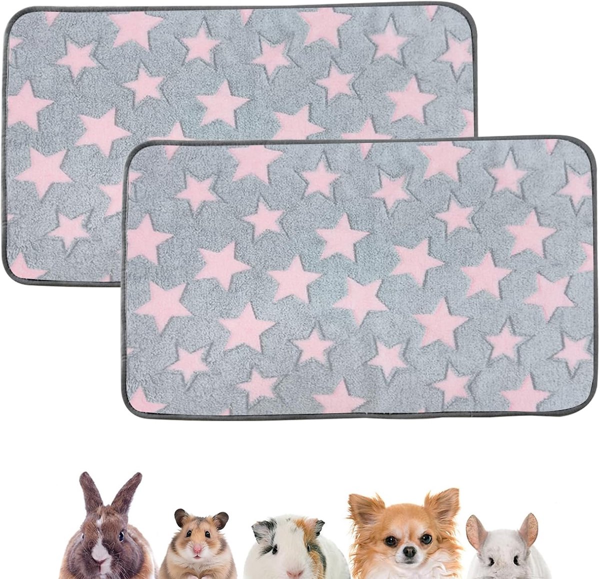 2 stuks waterdichte en snel absorberende PIPI pads voor cavia's en konijnen, wasbaar, PIPI onderleggers voor konijnen, kleine diermatten voor kooi, vloer, bank (roze + roze, 50 x 70 cm)
