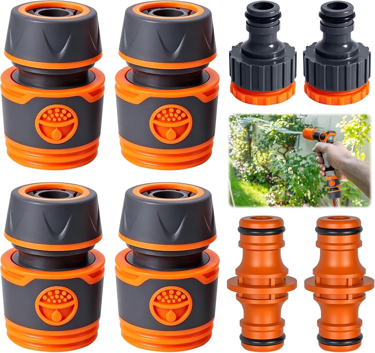 SnelShoppen - 4 stuks slangverbinders 1/2 inch met 2 kraanadapters en 2 koppelingen, tuinslangverbinding voor tuinirrigatie, autowas, tuinaccessoires