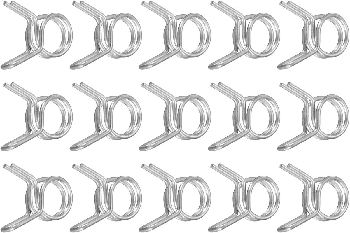 15 stuks 6 mm binnendiameter dubbele draad-veerbandklem, roestvrij staal, verstelbare veerclips voor slang, brandstofleiding, siliconen slang, waterbuis, luchtbuis