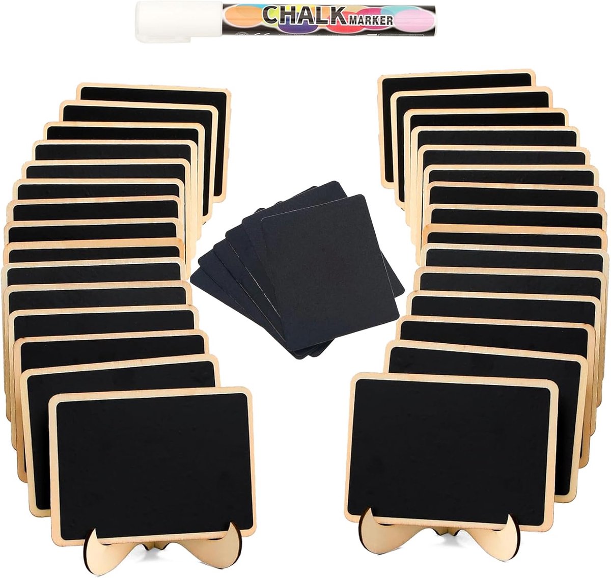 20 Pack Mini Krijtborden Schilder met Staffelij staand, kleine Rechthoekige Krijtborden Blackboard, Houten Tafelkaarten voor Bruiloften, Berichtenbord Tekenen en Evenementdecoratie, 1 Vloeibare Krijt