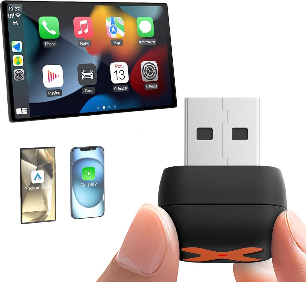 Mini Wireless Carplay & Android Auto Adapter - 2-in-1 Draadloze Oplossing - Eenvoudig Overschakelen - SnelShoppen