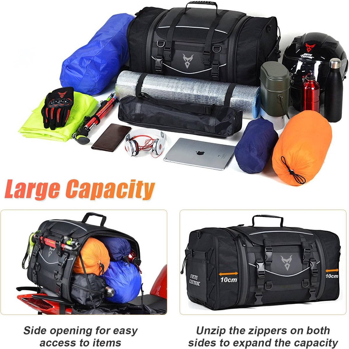 Uitbreidbare Motorfiets Achtertas 55-70L Waterdichte Bagage voor Op Reis