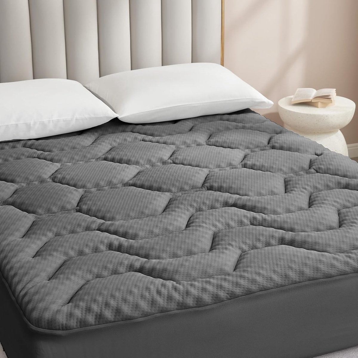 EHEYCIGA Gel Topper 140x200cm, Matrastopper 140x200cm Memory Foam, Matras Topper met extra diepe hoes, Donkergrijs - ShopVlot