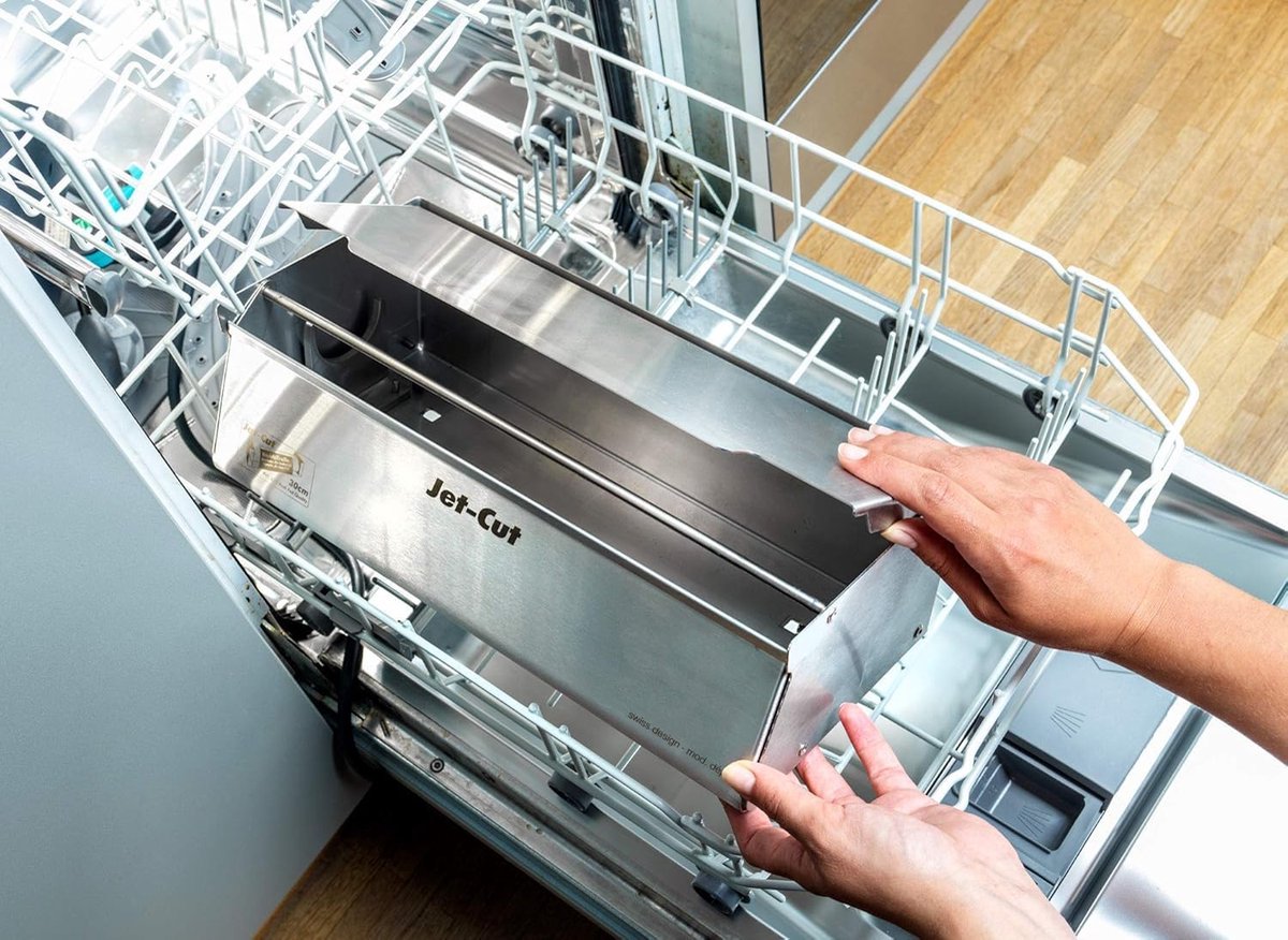 SnelShoppen - INOX Dispenser met 1 rol huishoudfolie 45 cm x 500 m - RVS, duurzaam, hygiënisch, vaatwasserbestendig, perfecte folie voor keuken, feest