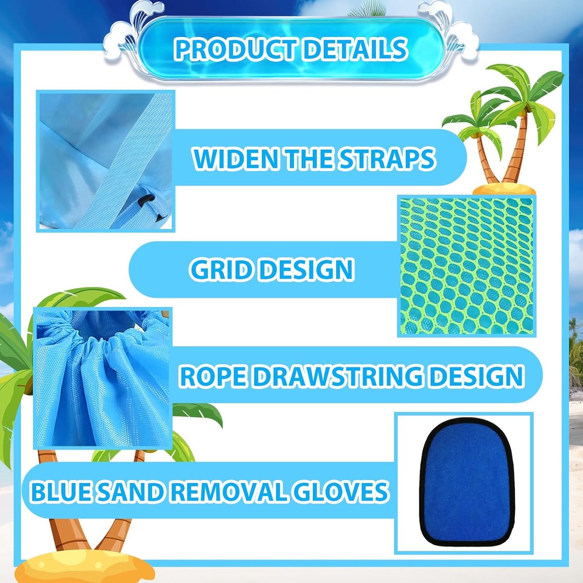 Strandtas 48 x 24 cm - mesh - opvouwbaar - ideaal voor strandspeelgoed - SnelShoppen