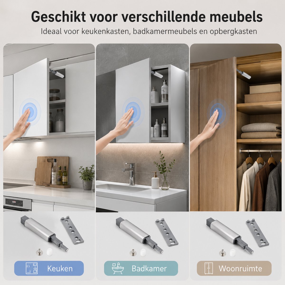 Buffer Druksnappers Incl. Schroeven - push-to-open deursluiting - soft close - druksnapper met magneet - Voor Kasten en Lades - 5 Stuks - Zilver