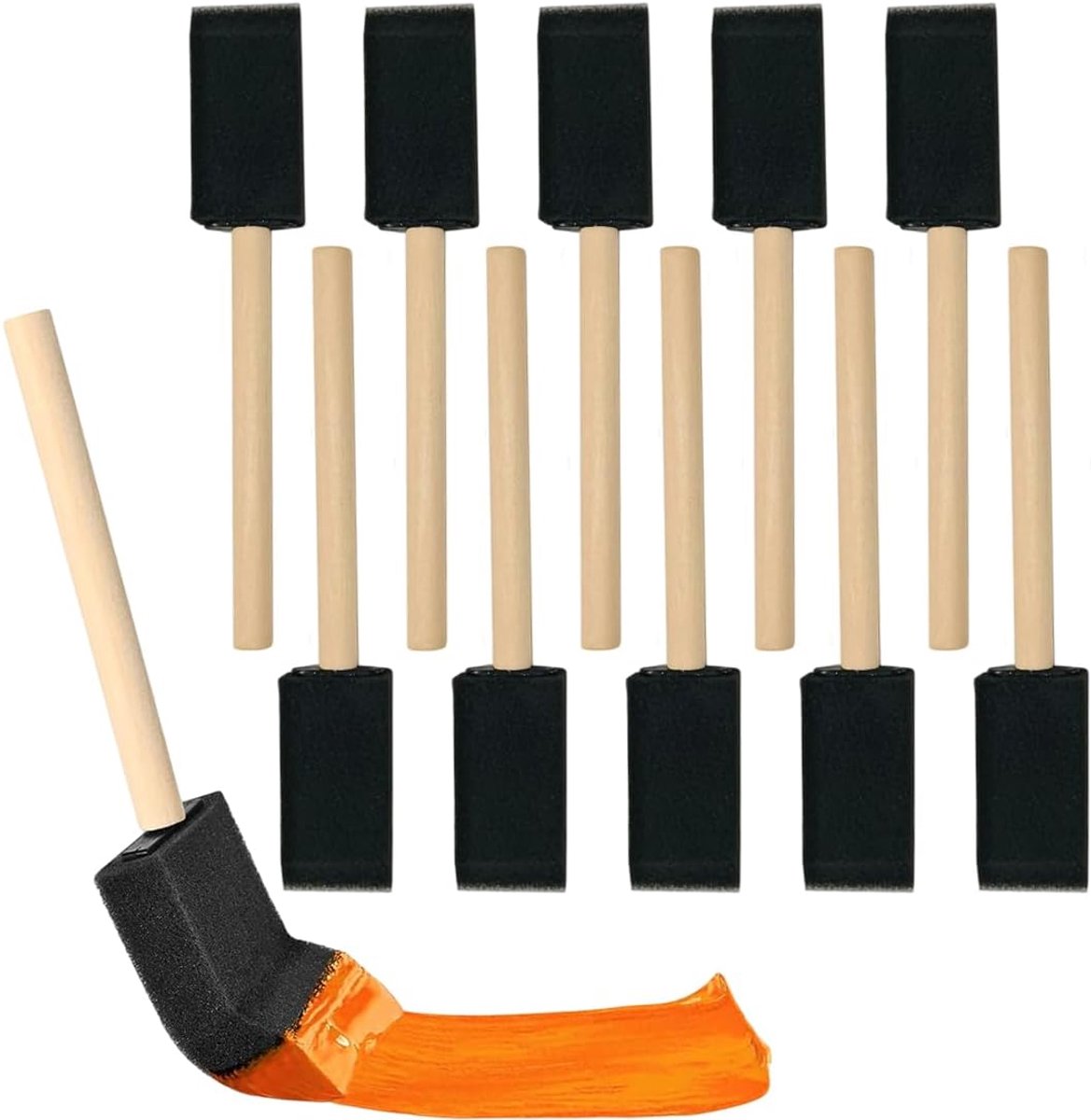 SnelShoppen - 10 Stuks 2.5cm Schuimkwasten voor Schilderen met Houten Handvatten, Perfect voor Knutselen, Vernissen, Schilderen en Schoonmaken