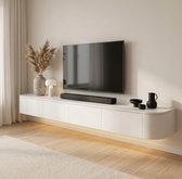 Japandi Tv Meubel Curved - Wit - 280x33x33 cm - Gebogen zijkant - Volledig Gemonteerd - Zwevend TV Meubel 280cm – Wandgemonteerd TV Kast met Deuren en Lade – Floating TV Cabinet – Curved Design – Modern Scandinavisch TV Meubel