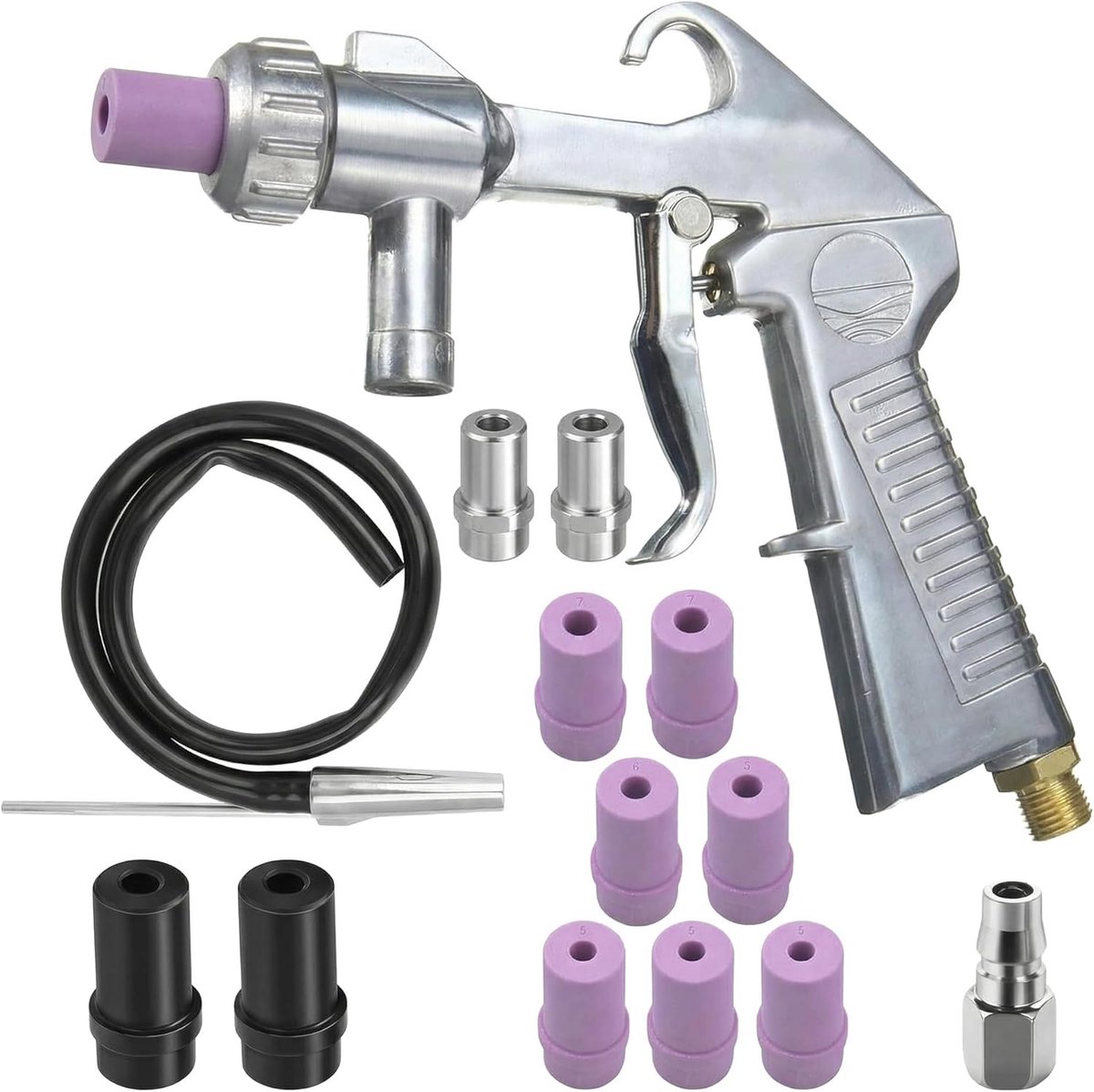SnelShoppen - Sandblaster set met handmatige zandstraler, 8 keramische mondstukken, 4 metalen mondstukken en werkbroek voor veelzijdig gebruik en opti