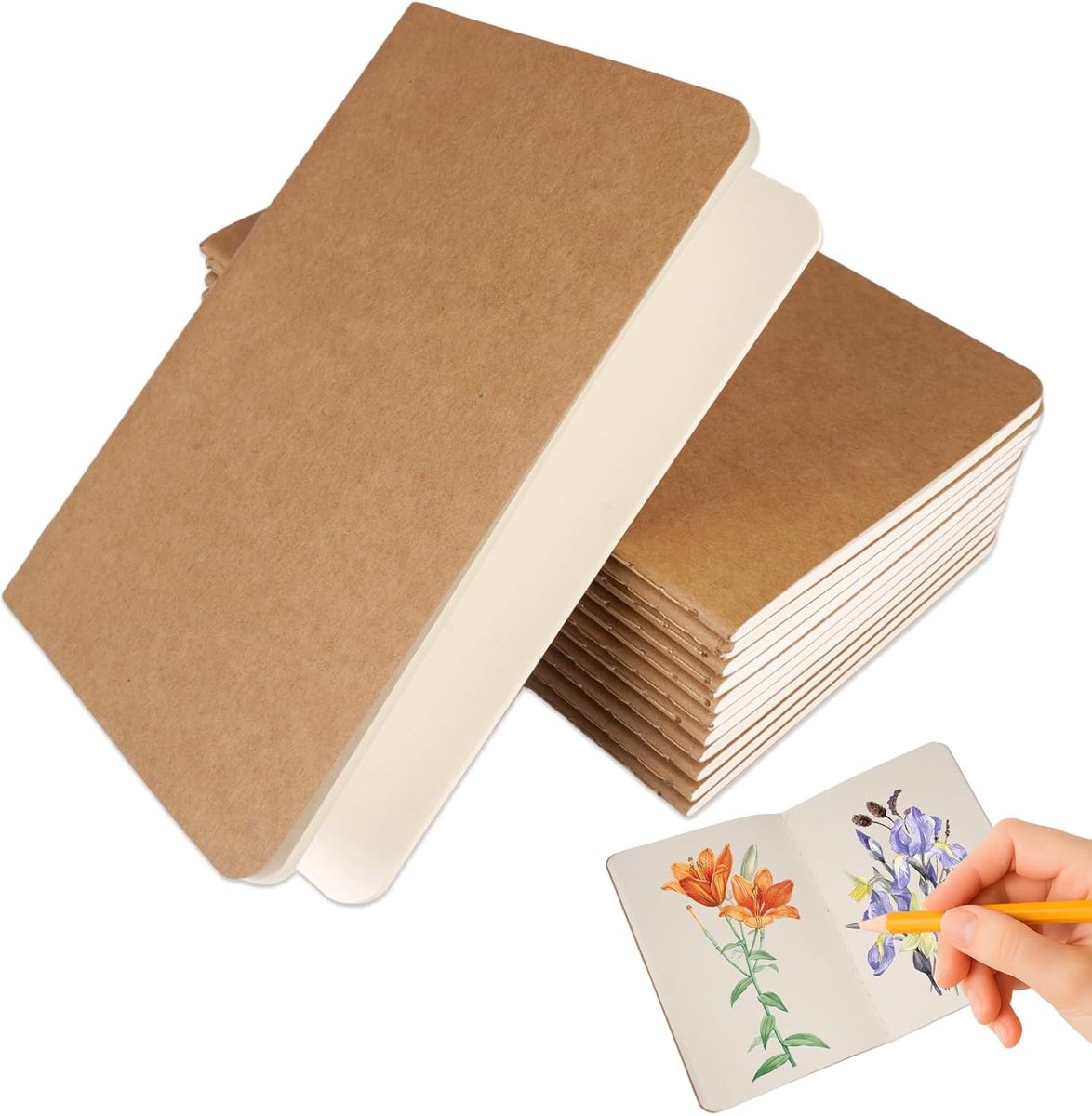 SnelShoppen - 12 Stuks Notitieboekjes A6 Blanco, Ongelijnd Bruin Karton, 10x14cm, Perfect voor Kantoor, School, Reizen, Schrijven en Schetsen
