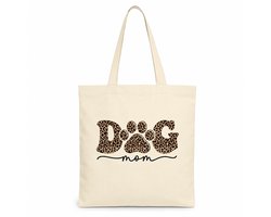Dog Mom Tote Bag – Canvas Shopper – Katoenen Tas met Luipaardprint – Cadeau voor Hondenliefhebber – Herbruikbare Draagtas 38x42 cm