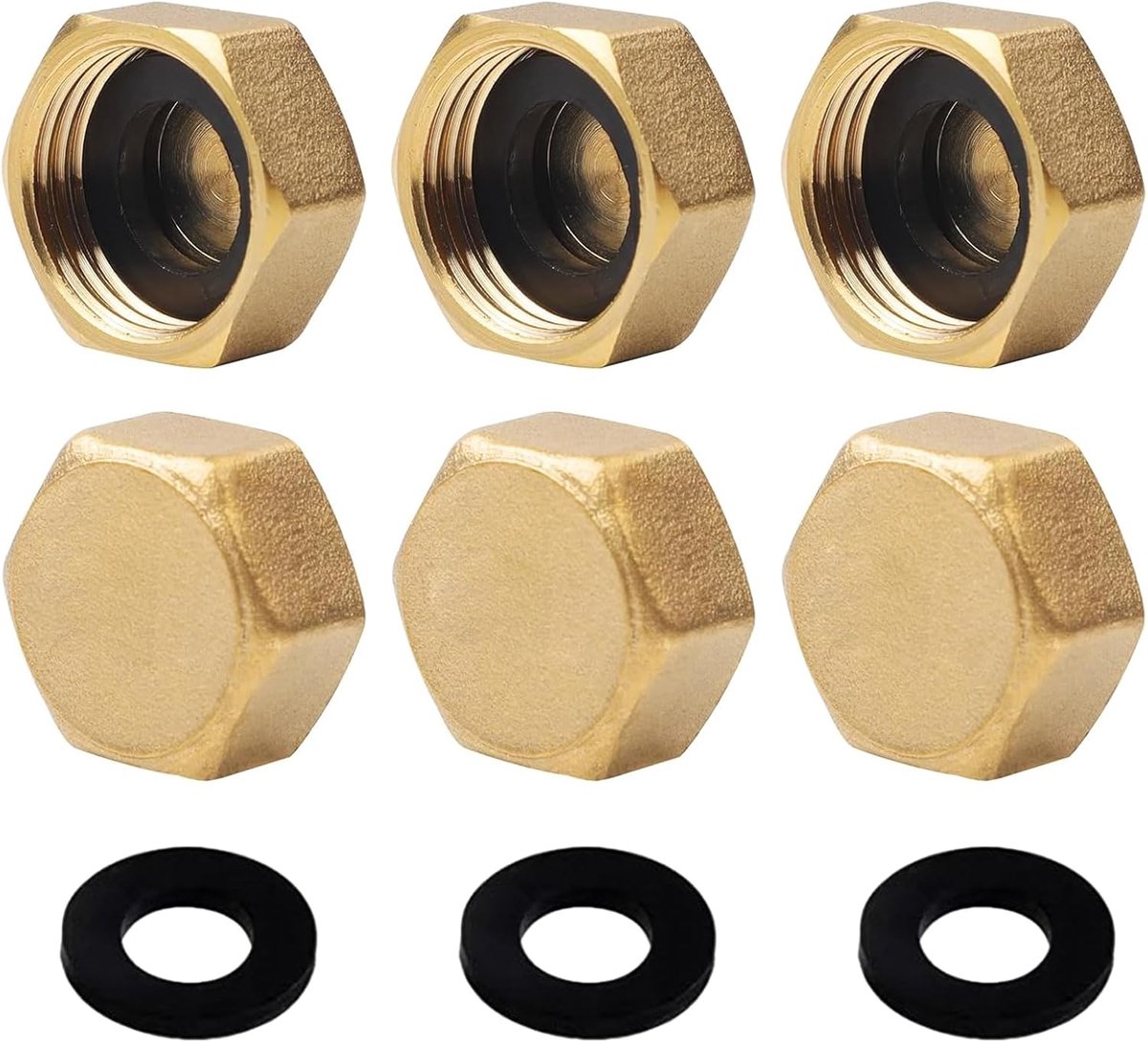 SnelShoppen - Pack van 6 Doppen 3/4 Inch, G3/4 Inch (Ø24mm) Vrouwelijke Draaddoppen, Blinde Stopdoppen voor Tuin en Waterpijp, Messing Doppen, Einddop