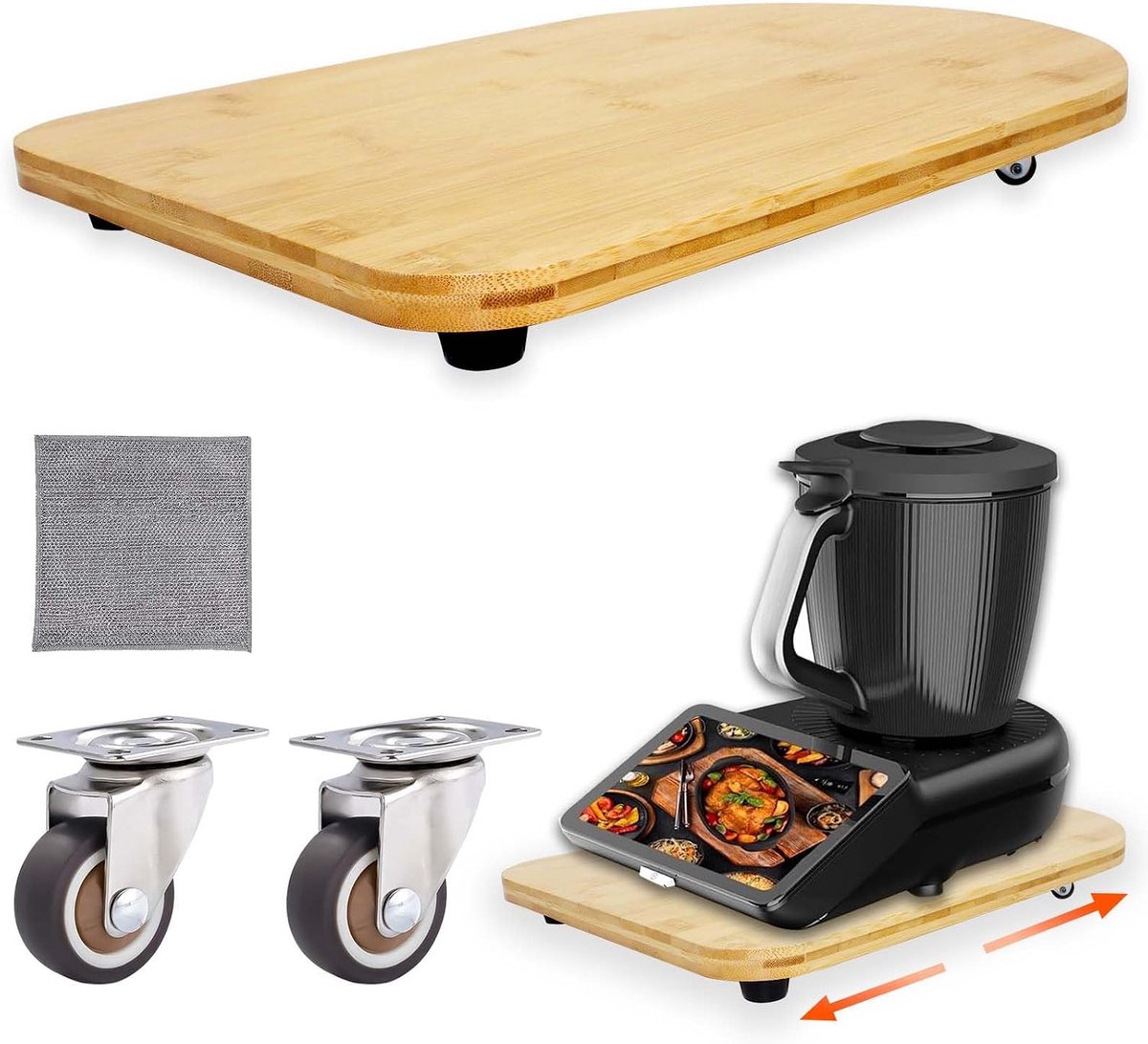 Sliding Board for Thermomix TM7/TM6/TM5, Bamboo Rolling Board with 360° Wheels, Effortless Moving Without Lifting - ShopVlot