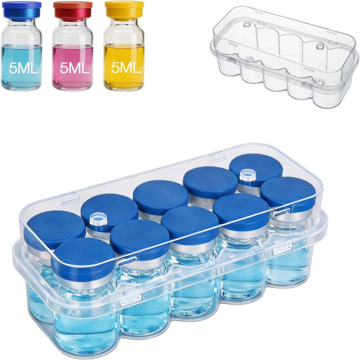 SnelShoppen - 10-voudige Peptide Box voor Koelkast, 5ml Fles Box Peptide Koelkast, Transparante Peptide Opslag Box voor 1-5ml Glazen Flessen, Vial Hou