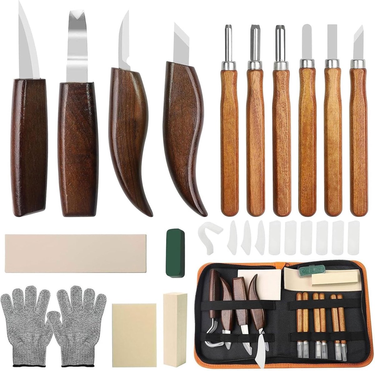 SnelShoppen - Schnitzset 17-delige houtbewerkingsset met professionele snijgereedschappen, ideaal voor beginners en gevorderden, perfect voor hobbymat