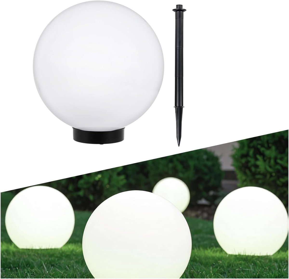 SnelShoppen - Solar Tuinlamp Bol LED Lichtbal 30cm - Buitenverlichting - Witte Sfeerlicht voor Tuin, Balkon, Camping en Feest