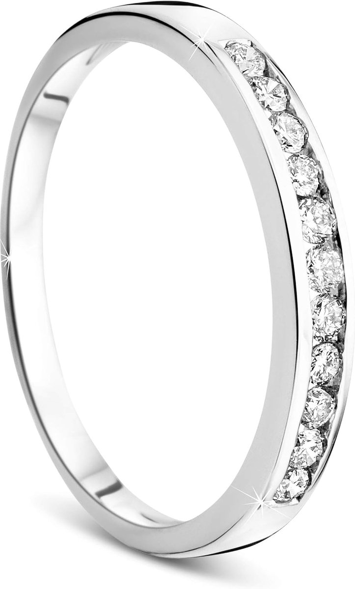 Damesring Memoire trouwring witgoud 14 karaat (585) briljanten 0,20 karaat verlovingsring diamantring, Goud, Diamant