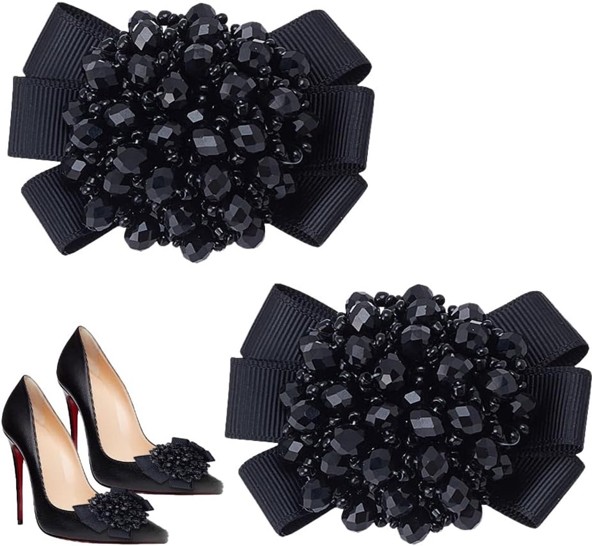 2 stuks zwarte lint strik schoenclips elegante schoenbedels strikclips schoenbedels met kralen kristal decoratie schoengesp voor vrouwen bruiloft feest hoge hakken schoenen accessoires