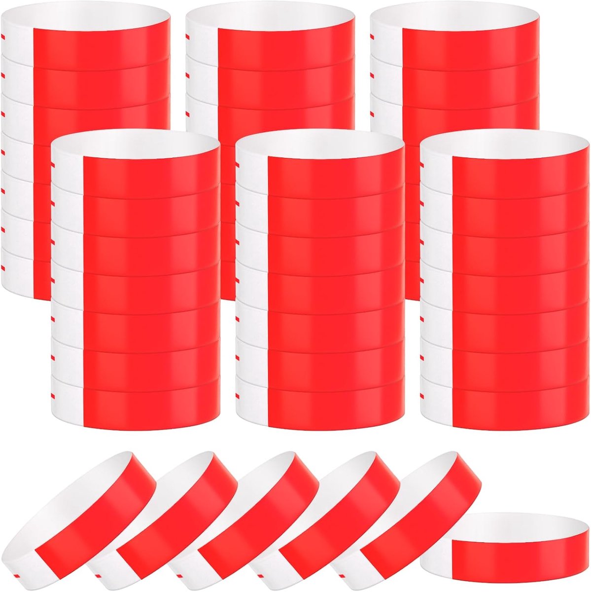 300 stuks papieren polsbandjes voor evenementen, waterbestendige papieren polsbandjes, kleverige rollen, armband voor evenementen, clubs, muziekfestival, concert (rood)