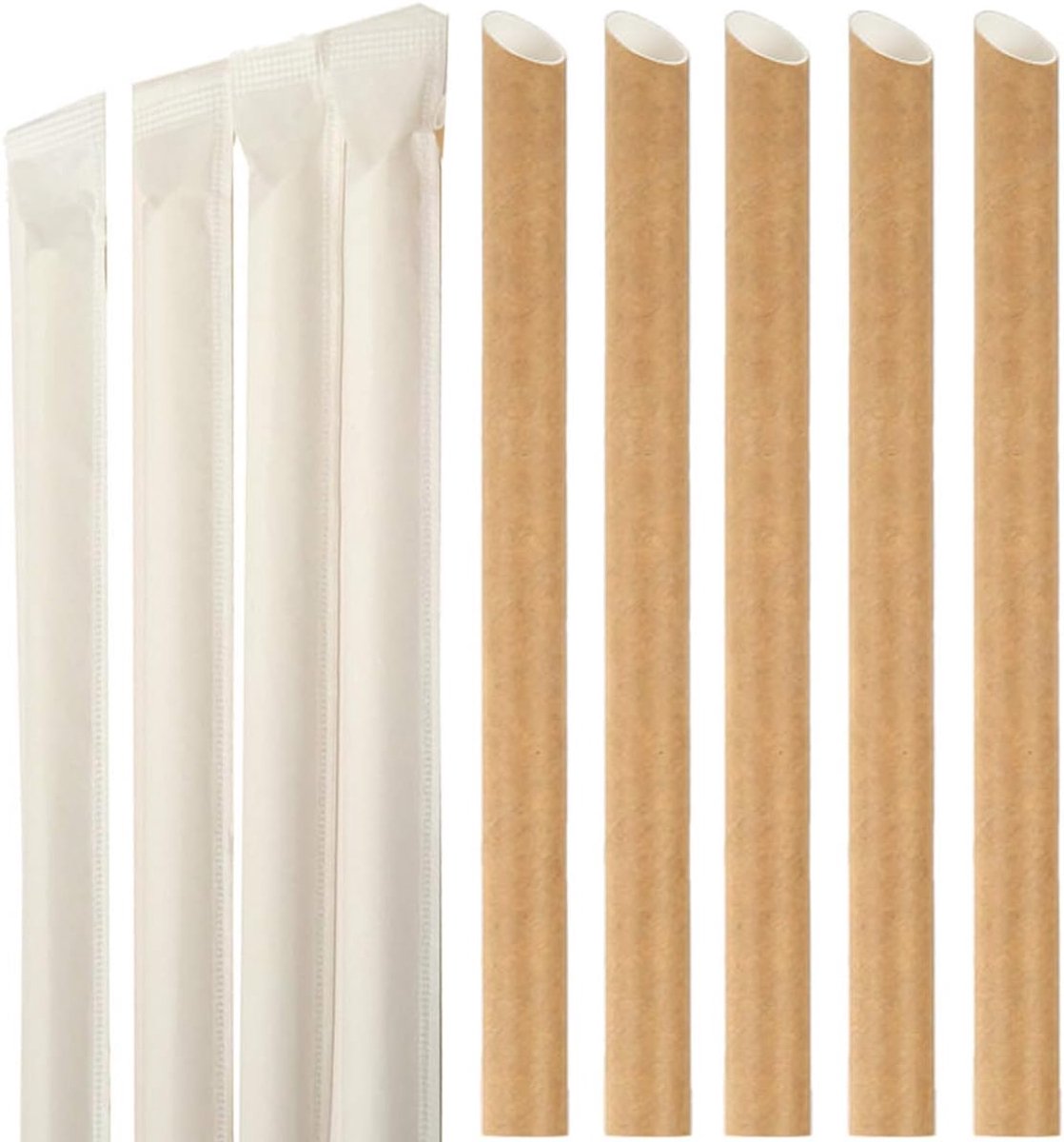 Rietjes Bubble Thee Stro Papier Smoothie Jumbo Milkshake Drinkrietjes Biologisch Afbreekbaar Extra Breed 0,5 inch 12 mm Groot voor Tapioca-parels Feestbenodigdheden Hoekige Tips