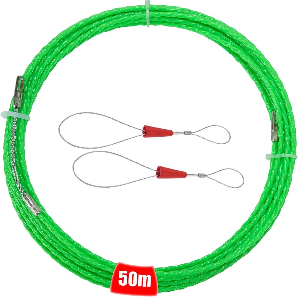 spiraal trekdraad 50m: 4 mm diameter intrekspiraal trekdraad met 2 geleidingsveer, kabelinvoer intrekhulp in ideale intrekband voor het leggen van kabels lege buizen (groen)