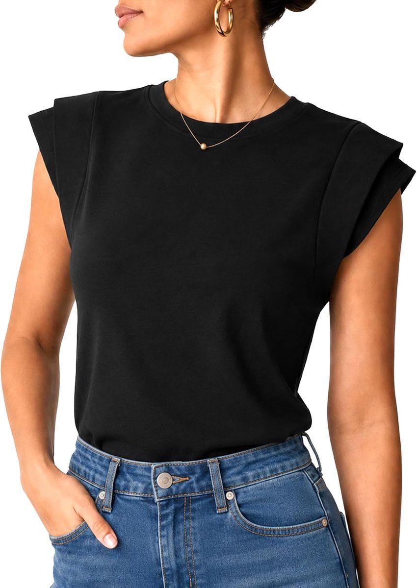 Elegante tanktop voor dames, met kapmouwen, ronde hals, business, casual, feestoutfit