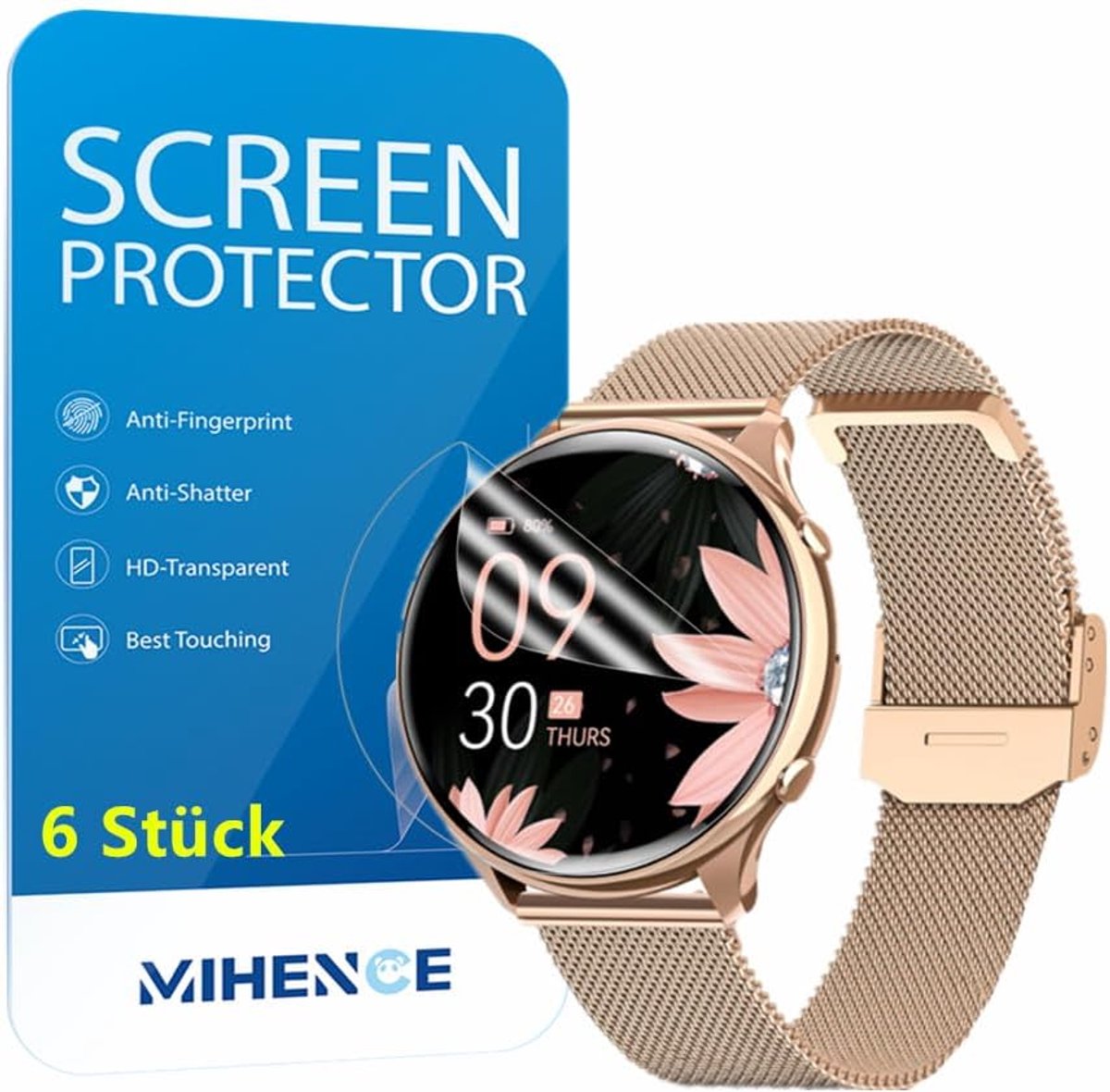 SnelShoppen - Pack van 6 Beschermfolie voor G37 Smartwatch TPU HD Schermbeschermer Geschikt voor RUXINGX/Fitonme Smartwatch 1.39 Inch