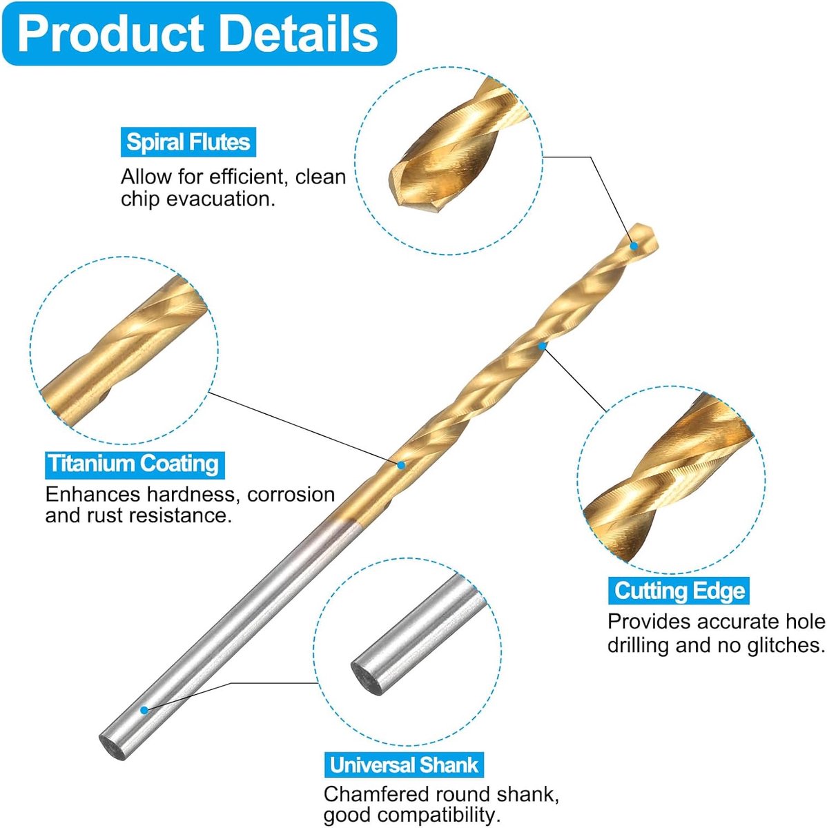 Schroefdraadtap-set metaal, 1 stuk M3 x 0,5 metrisch, rechte fluit, schroefdraadboor en 1 stuks 2,5 mm spiraalboor, titanium gecoat HSS-6542 gereedschapsset voor draadsnijgereedschap