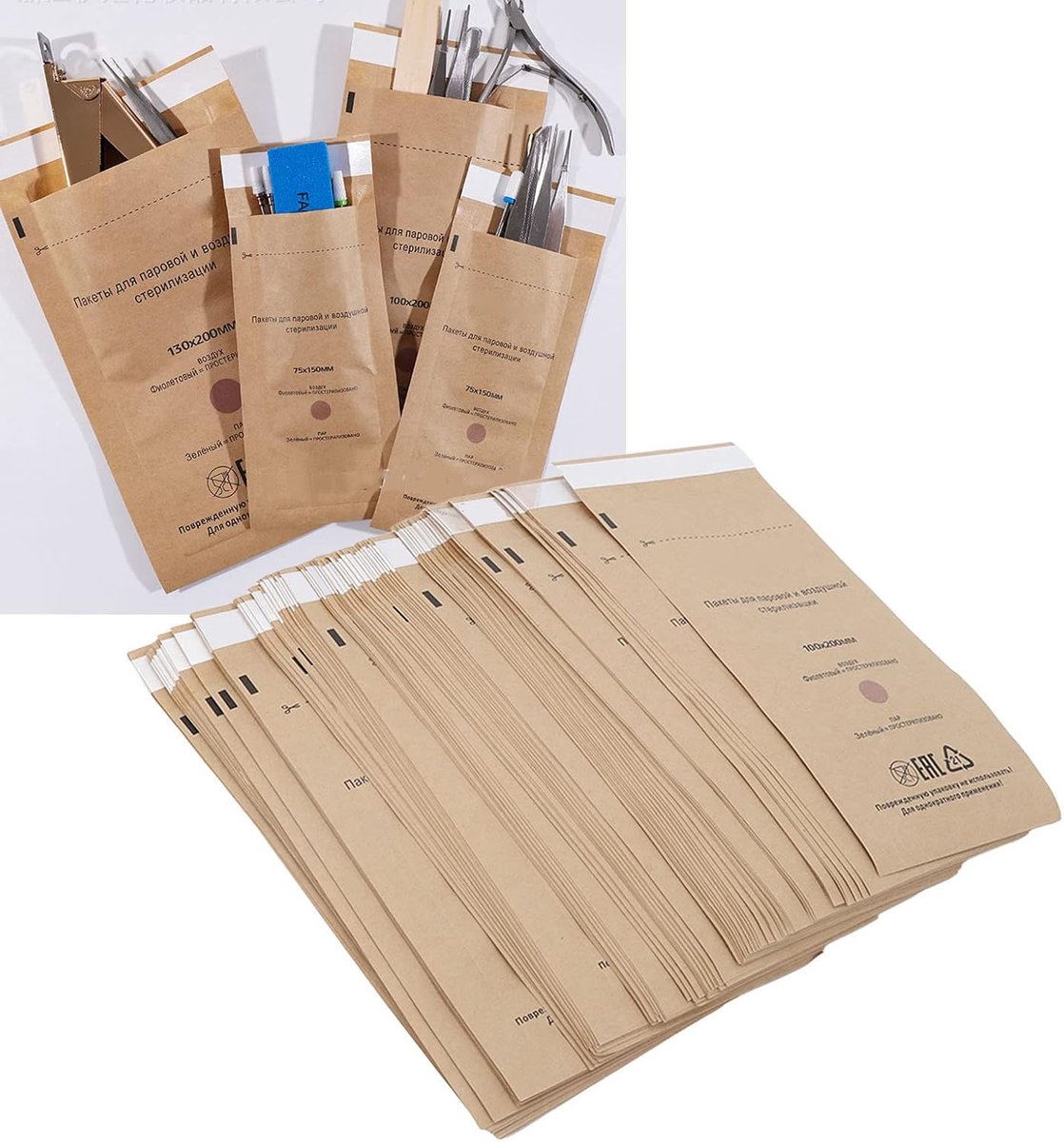 Sterilisatiezak, Sterilisatiezak, 100 X 200 Mm Zelfsluitende Zak voor Tandgereedschap, Wegwerpnagelaccessoires, voor Desinfectiemachines voor Nagelsterilisatoren (100 Stuks)