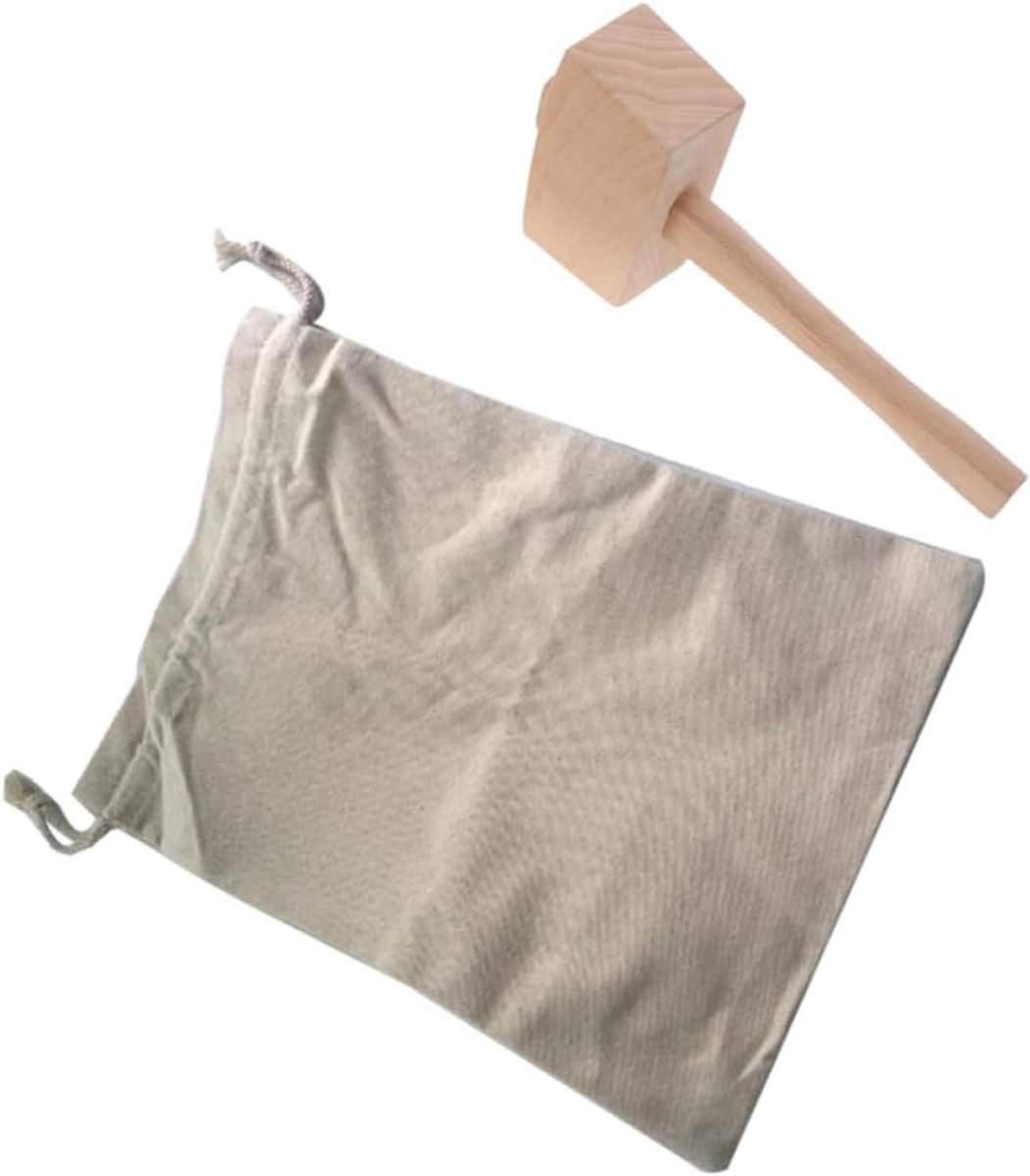 Ijscrusher Set - Ijsbreker Tas Hamer - Cocktails Maken - Herbruikbaar Canvas Materiaal - 33.5 x 20 cm - Diverse Kleuren