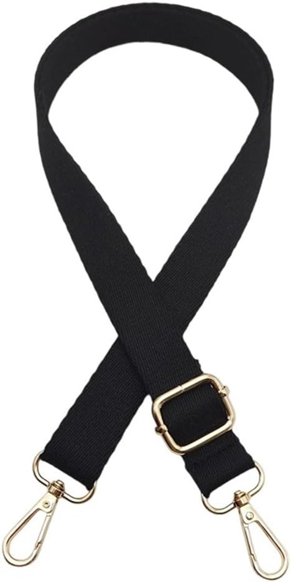 2,5 cm brede schouderriem van katoen, 73-130 cm, verstelbare tasriem om te wisselen, effen, vervangende schouderriem voor crossbody, laptoptas, cameratas, zwart, Goldverschluss