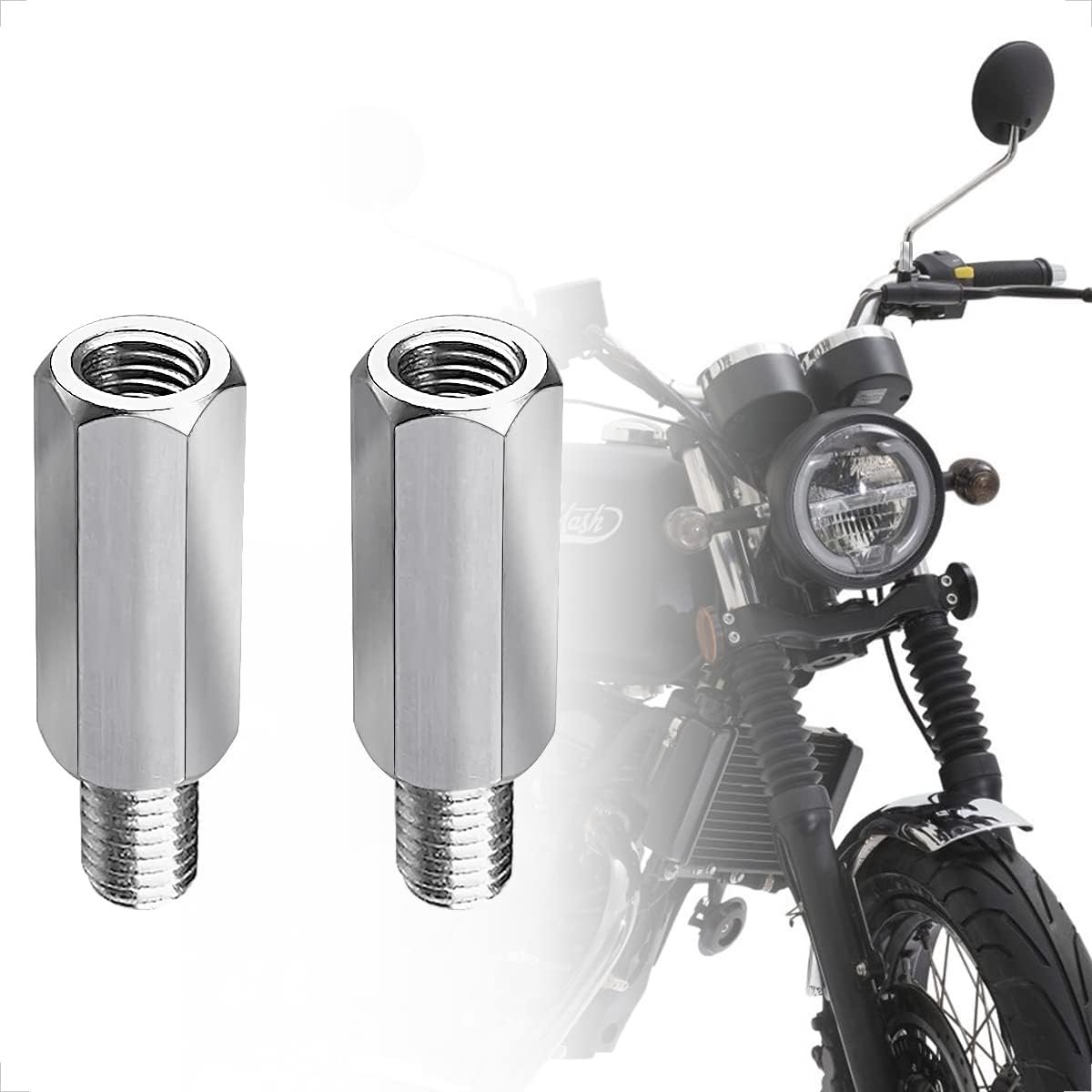 Spiegeladapter voor motorfiets en scooter van roestvrij staal, M10, 2 stuks, adapter van roestvrij staal met rechtse schroefdraad, spiegelschroeven voor scooter