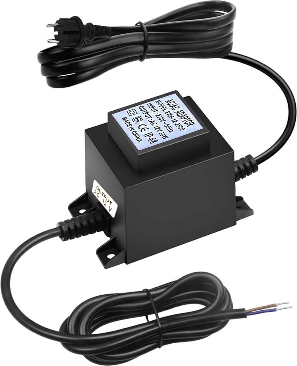 12 V voeding AC/AC 30 W, buitenstekkervoeding, transformator IP68, transformator 220 V 12 V met stekker, led-voeding 12 V voor ledverlichting en vijverpompen
