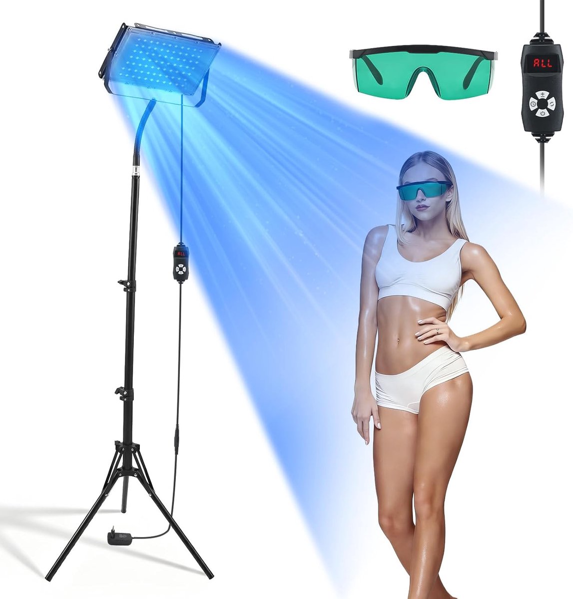 30W zelfbruiner voor thuis met 3 standen en 5 helderheidsniveaus - Gezichts- en lichaamsbruiner met timer en hoogteverstelling - Daglichtlamp voor zelfbruinen thuis