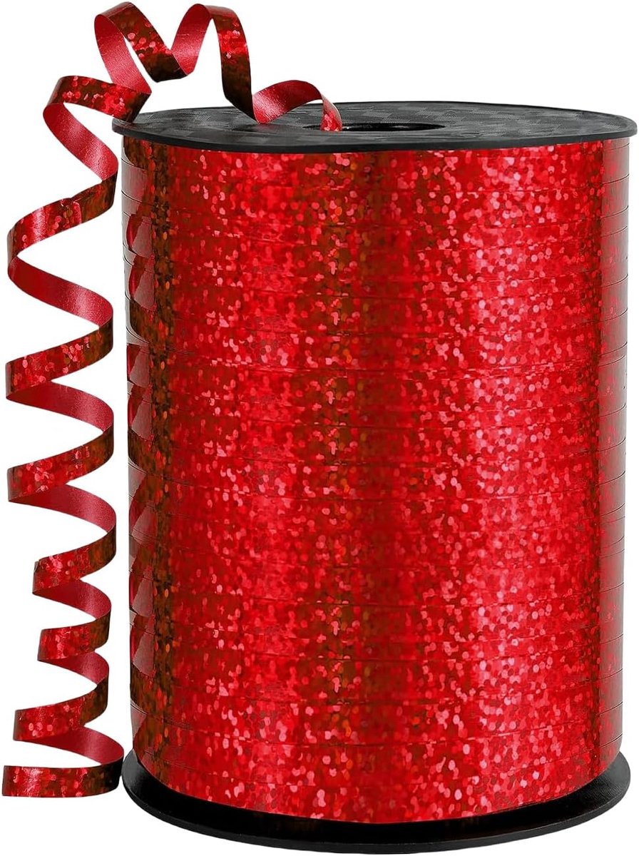 500 Yard Rood Krullint 5mm voor Ballonnen, 457m Geplooide Ballonlint Ballonkoord Feest Glanzende Metallic Linten voor Cadeauverpakking Knutselen, Strikken, Kerst Verjaardag Bruiloft Feest Decoraties