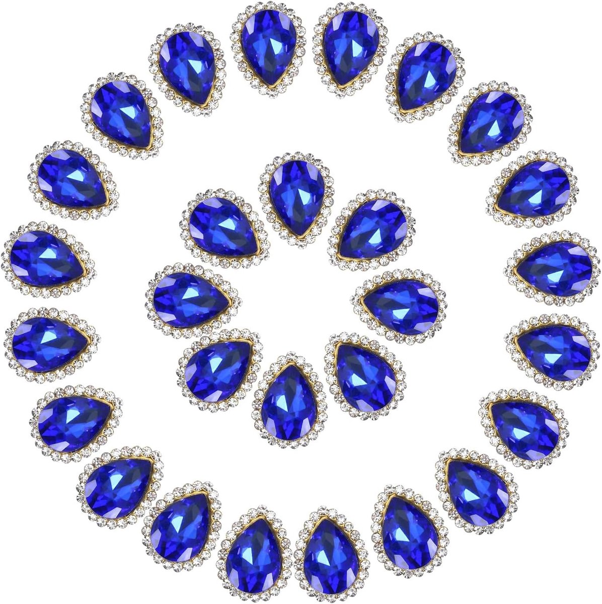 1,3 cm Naaien op strass, 50 stuks traandruppel kristallen steentjes puntrug edelstenen metalen platte achterkant voor ambachtelijke schoenen kleding oorbel riem naaien decoratie, donkerblauw