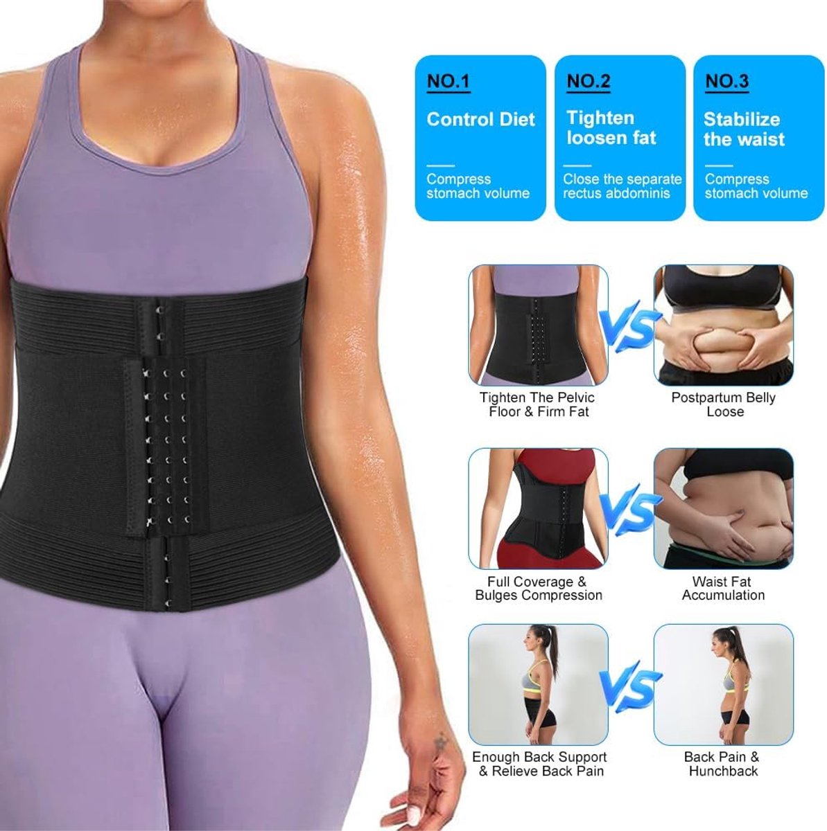 Buikgordel voor dames, lendensteun, sport-fitness-tailletrainer voor dames en heren, verstelbaar, dubbellaags, tailletrainer, lendensteun, voor sport en fitness (M)